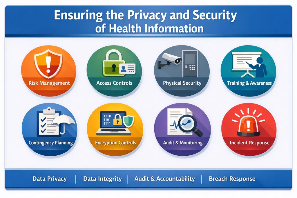 Ensuring privacy and security with icons for each security area